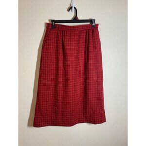 Vintage Koret Tweed Lined Skirt Plaid Red Business Casual Office Midi Size 12